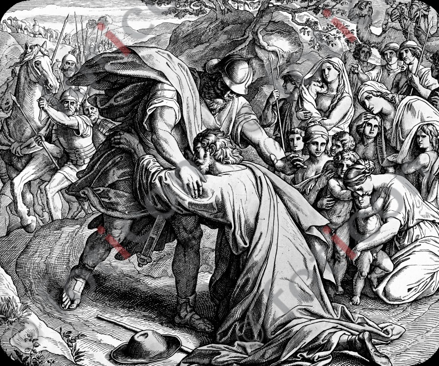 Esau versöhnt sich mit Jakob  | Esau reach out to Jacob - Foto foticon-simon-045-sw-034.jpg | foticon.de - Bilddatenbank für Motive aus Geschichte und Kultur